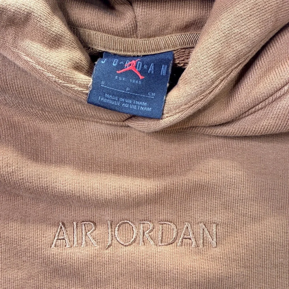 Air Jordan Wordmark Hoodie Brown Embroidered Logo French Terry Sweatshirt Small